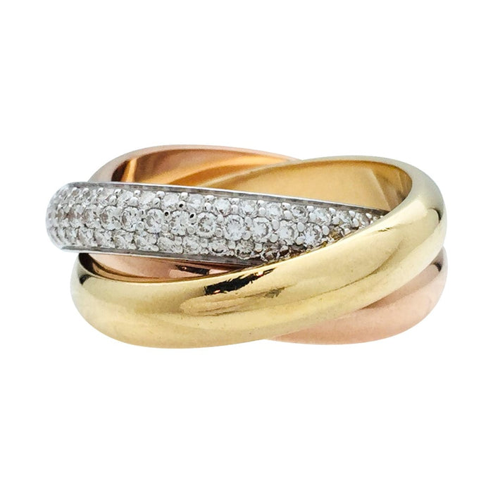 Ring 55 Cartier ring, “Trinity” model, 3 golds, diamonds. 58 Facettes 3 ****