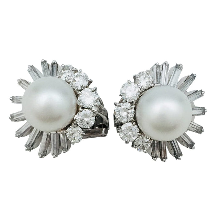 Earrings signed M.Gérard, platinum, diamonds and South Sea pearls.