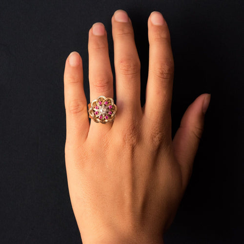 Bague 50 Bague rétro diamants rubis et fils d'or entrelacés 58 Facettes 20-155-49