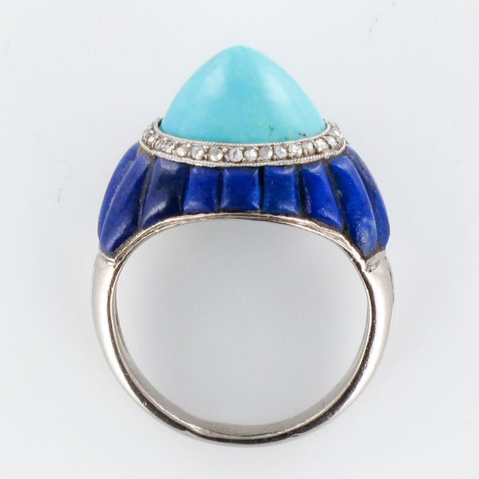 Bague 52 Bague art déco turquoise pain de sucre lapis lazuli diamants 58 Facettes 19-470-53