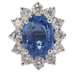 Ring 53 Marguerite ring in platinum, Ceylon sapphire and diamonds 58 Facettes 32077