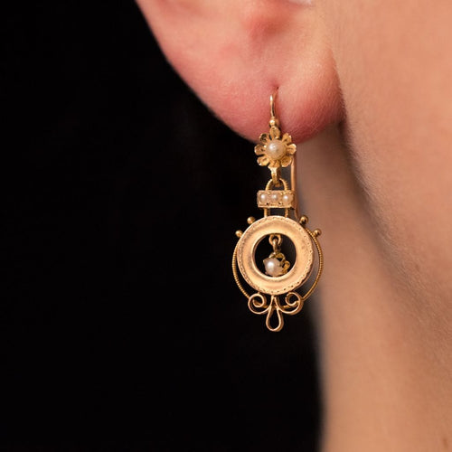Boucles d'oreilles Boucles d'oreilles anciennes or rose perles fines 58 Facettes 19-577