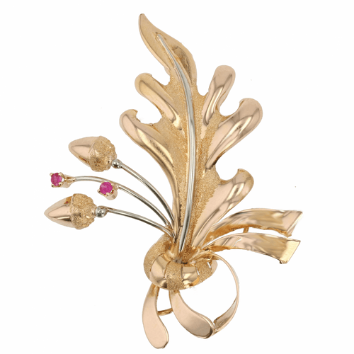 Broche Broche feuille de chêne et ses rubis 58 Facettes 14-168
