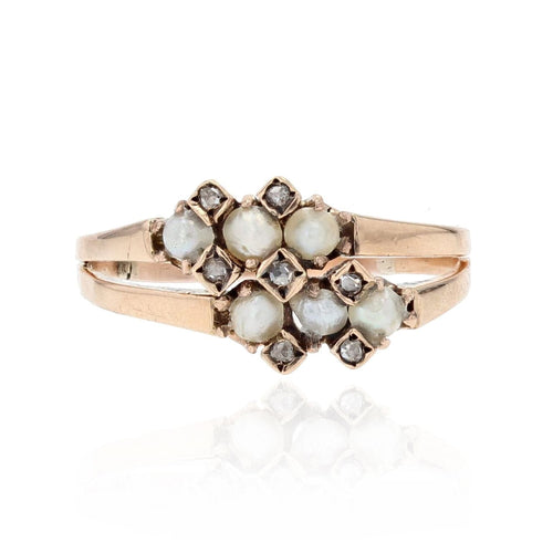 Bague 53 Bague ancienne double anneau perles fines diamants 58 Facettes 20-036