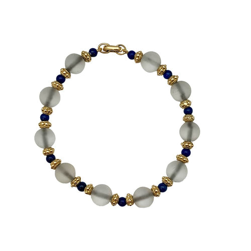 Bracelet Bracelet boules cristal de roche, lapis lazuli, intercalaires or jaune. 58 Facettes 30350