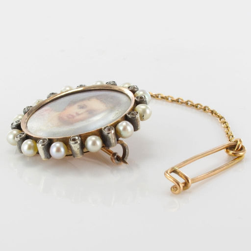 Broche Broche ancienne miniature perles fines et diamants 58 Facettes 17-024