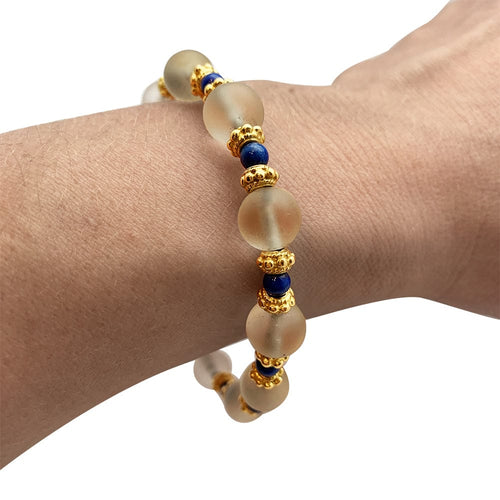 Bracelet Bracelet boules cristal de roche, lapis lazuli, intercalaires or jaune. 58 Facettes 30350