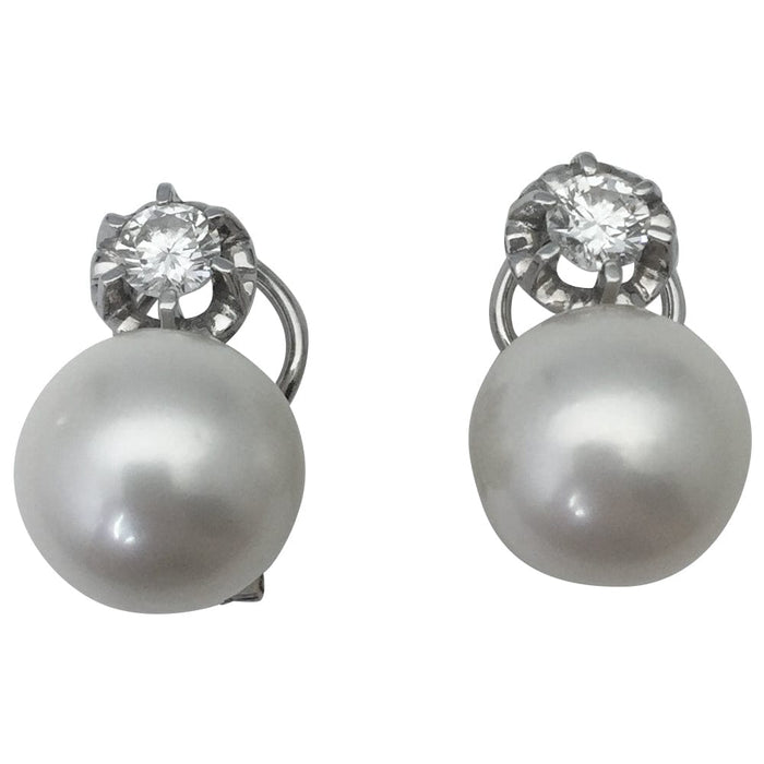 Boucles d'oreilles Boucles d'oreilles or blanc, diamants, perles. 58 Facettes 28747
