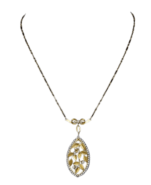 Collier Pendentif floral Art Nouveau or et perles fines 58 Facettes
