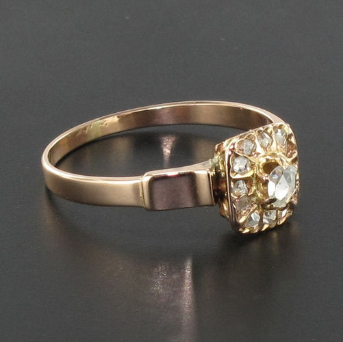 Bague 52 Bague ancienne or rose diamants carrée 58 Facettes 17-122-48