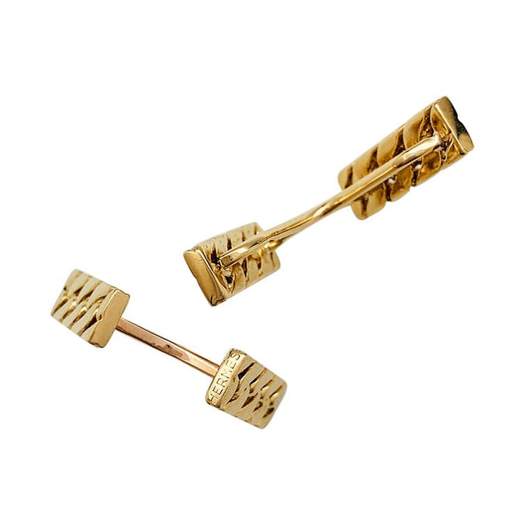 Boutons De Manchette HERMES En Or Motif H - Made In France - État Occasion