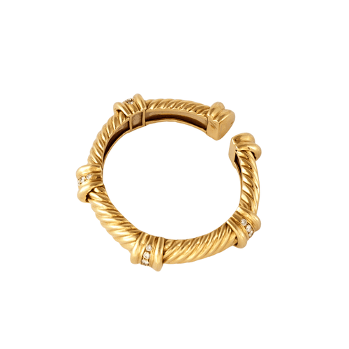 Bracelet Bracelet rigide en or jaune godronné 18 k et diamants 58 Facettes