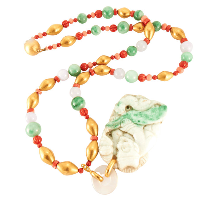 Collier Sautoir en or corail et jade 58 Facettes 0003