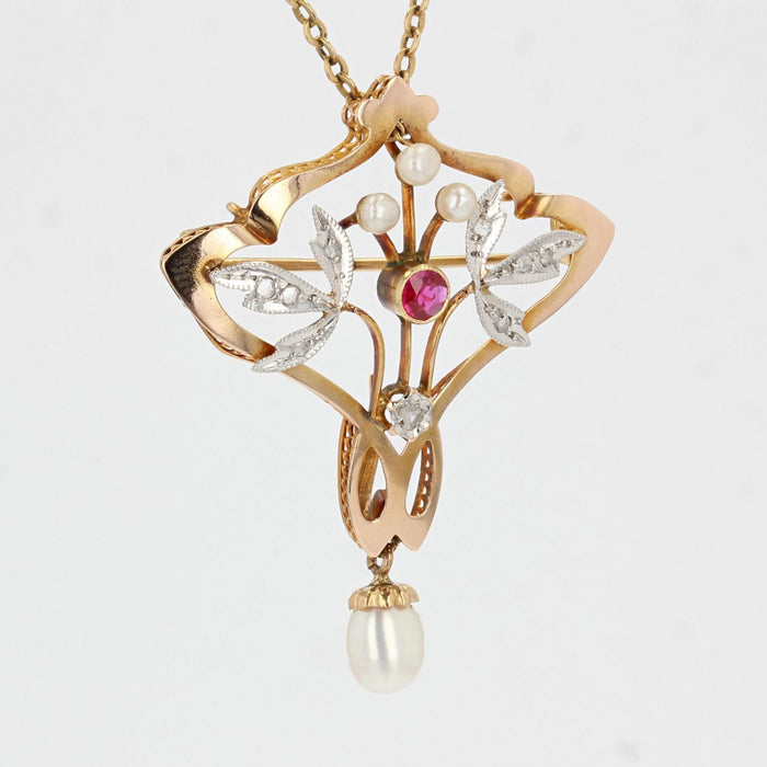 Broche Broche - Pendentif Art nouveau perles diamants rubis 58 Facettes 21-254