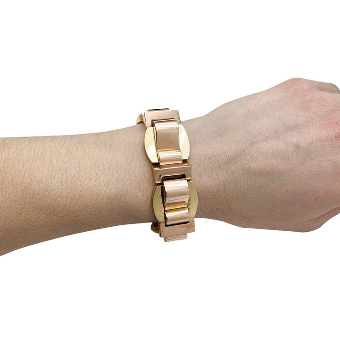 Tank bracelet in yellow gold and pink gold.
