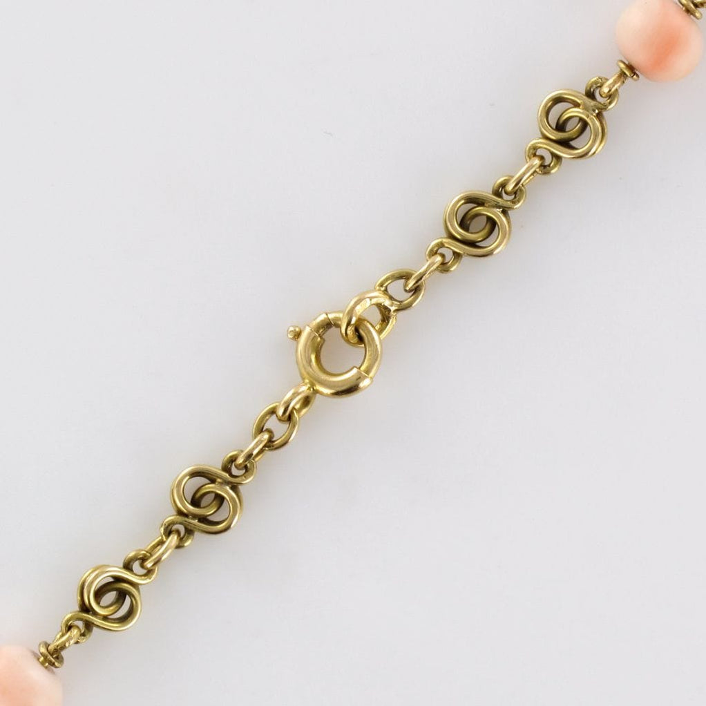 Collier Ancien En Corail Peau D'ange - Perles Orange Irrégulières - Occasion