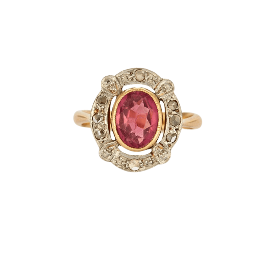 Bague Dôme Antique Or 14k Et Argent Avec Grenats – Taille 50, Circa 1880, Occasion, Style Victorien