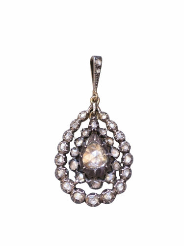 Collier Collier pendentif goutte ancien or et argent, diamants taille rose 58 Facettes