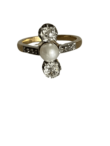 Bague 50 Bague Or Jaune Platine Perle Diamants 58 Facettes 5032