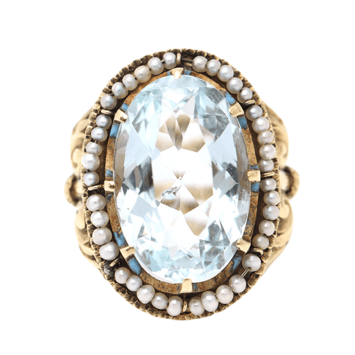 Bague 50 Bague style vintage en or 18 carats avec saphir et perles 58 Facettes E360223B