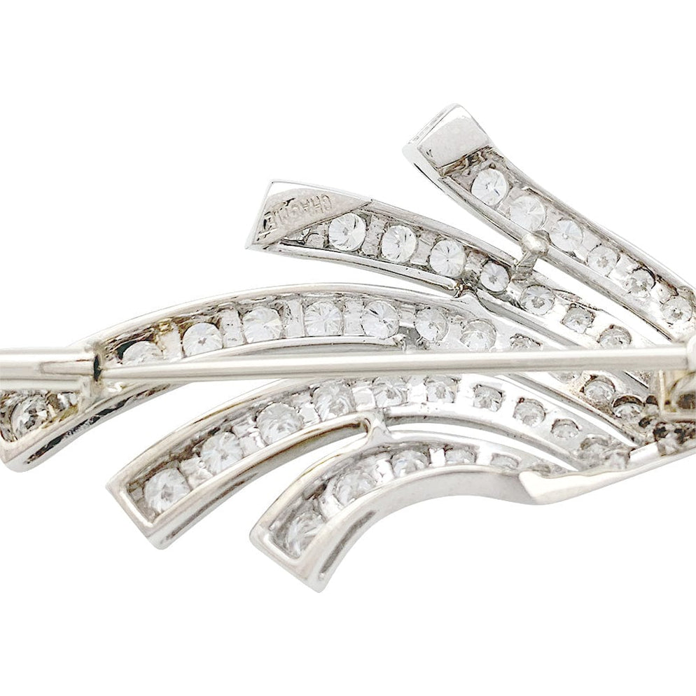 Broche Ancienne Volute Or Gris Et Diamants 1,80 Carat - Occasion - Bijou Vintage 18 Carats