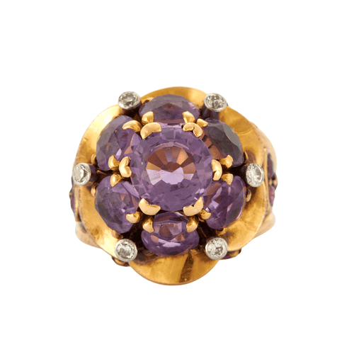 Bague 52 Bague Fleur Or Jaune Améthystes Diamants 58 Facettes 4927