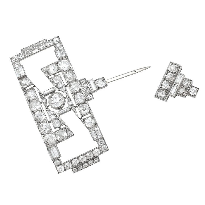 Art Deco pin in platinum and diamonds.