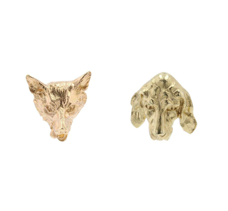 Boucles d'oreilles Puces d'oreilles anciennes en or renard et chien 58 Facettes 20-404