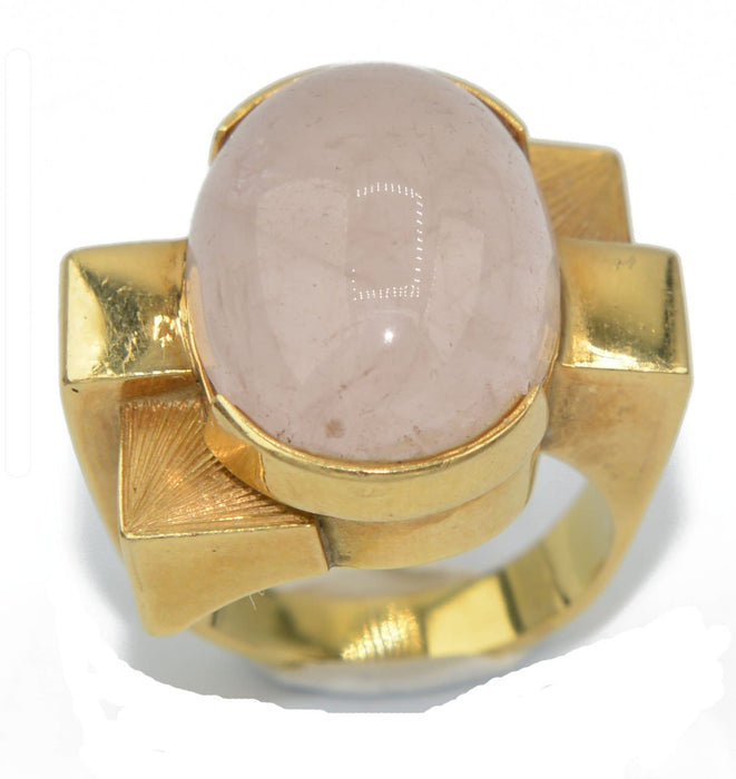 Bague Bague or jaune géométrique ornée d'un quartz rose 58 Facettes 0
