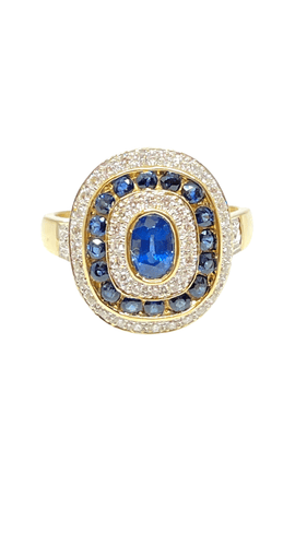 Bague Bague Style Art Déco or jaune saphirs et diamants 58 Facettes