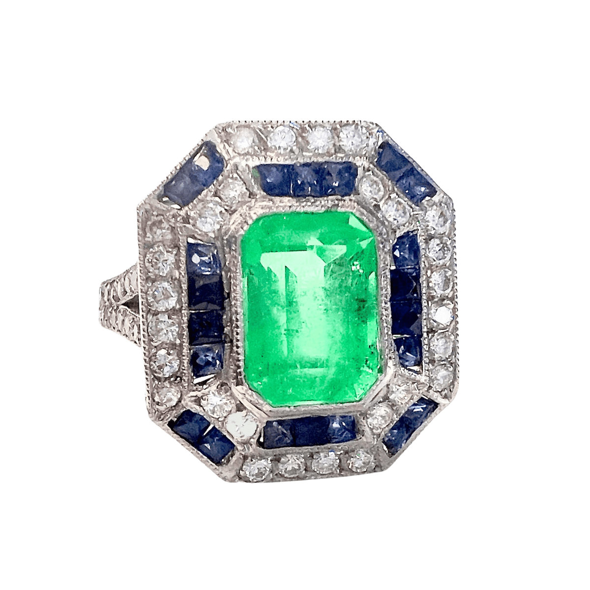 Bague Style Art-Déco Saphirs & 8 Diamants 