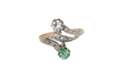 Ring 53.5 Toi Et Moi Ring In Gold And Platinum, Emerald And Diamonds 58 Facettes 31522