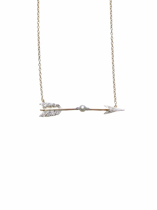 Collier Collier pendentif ancien flèche diamant et perle fine 58 Facettes