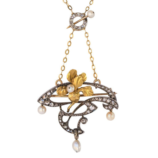Broche Pendentif - Broche Art nouveau Diamants et Perles 58 Facettes 00-135-5408711
