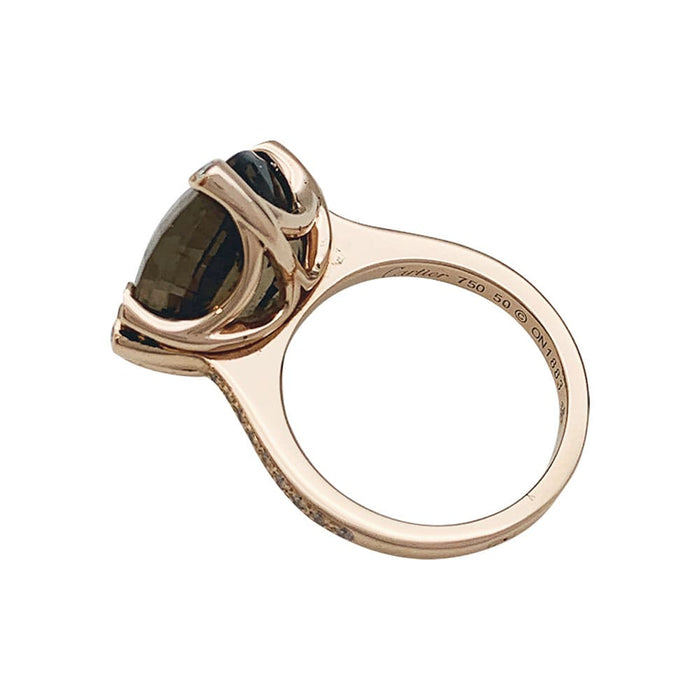Cartier ring &quot;Inde Mystérieuse&quot; in pink gold, smoked quartz and diamonds.
