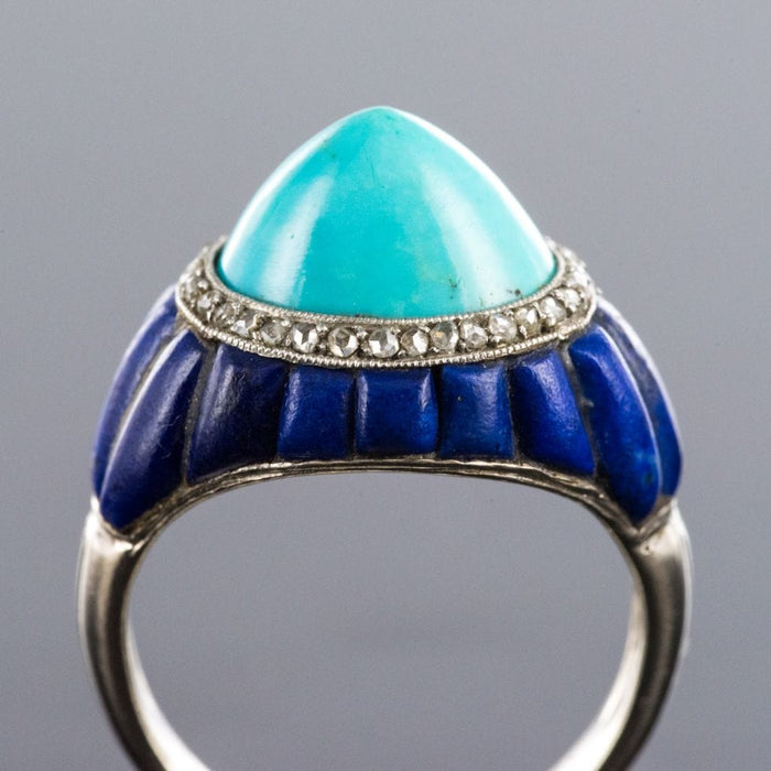 Bague 52 Bague art déco turquoise pain de sucre lapis lazuli diamants 58 Facettes 19-470-53