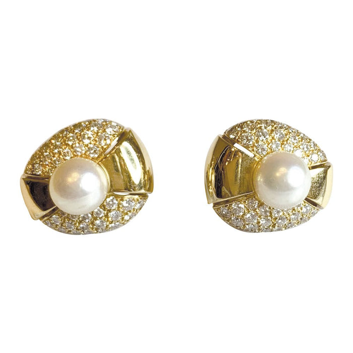 Boucles d'oreilles Cartier, en or jaune, perles et diamants.