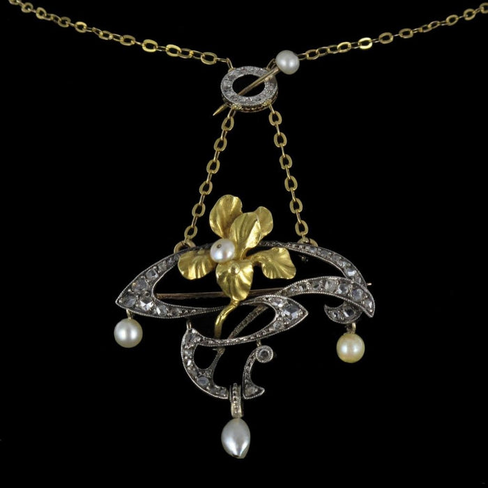 Broche Pendentif - Broche Art nouveau Diamants et Perles 58 Facettes 00-135-5408711