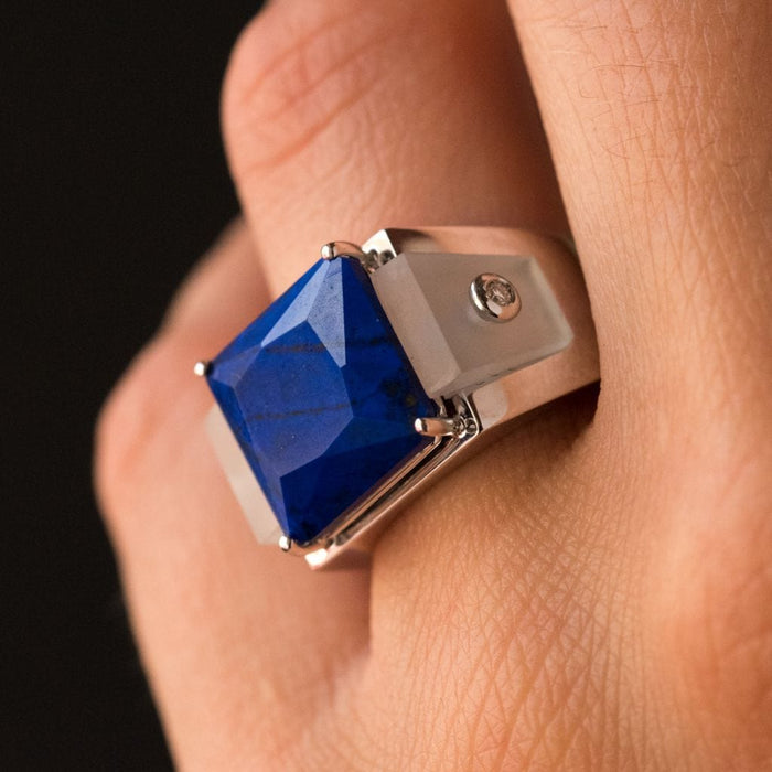 Bague 54 Bague lapis lazuli cristal de roche et diamants 58 Facettes 17-358-54-1
