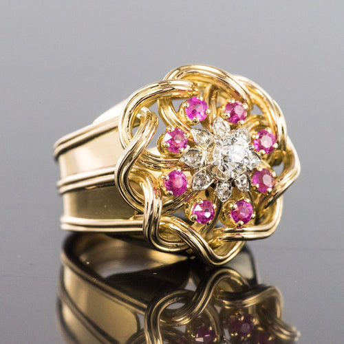 Bague 50 Bague rétro diamants rubis et fils d'or entrelacés 58 Facettes 20-155-49
