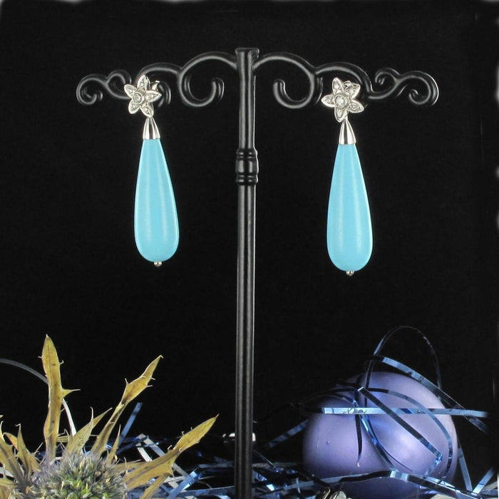 Boucles d'oreilles Boucles d'oreilles diamants et goutte de turquoise 58 Facettes 13-058-8244953