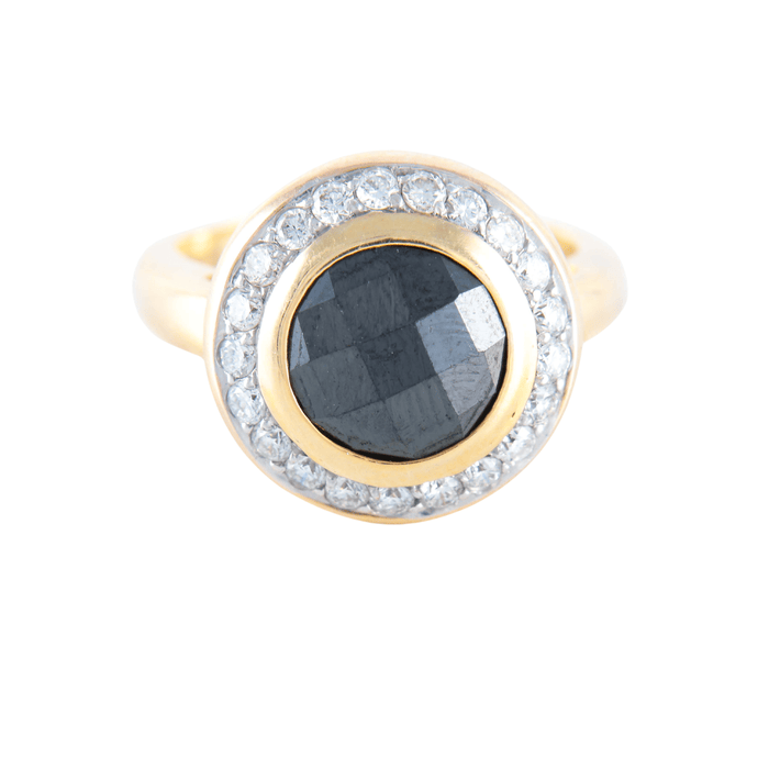 Bague BAGUE OR JAUNE 14K HEMATITE DIAMANTS ET MOISSANITES 58 Facettes LP 921