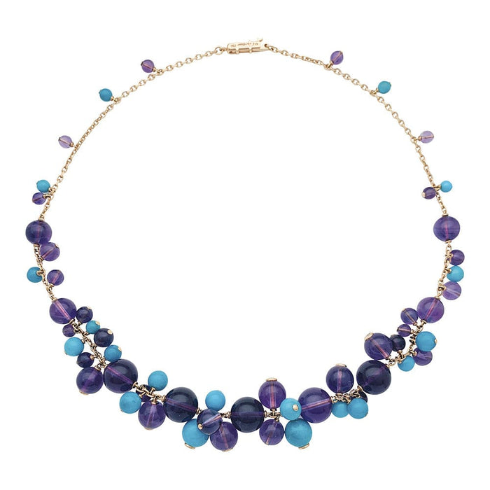 Cartier "Délices de Goa" necklace in yellow gold, amethyst, turquoises and diamonds.