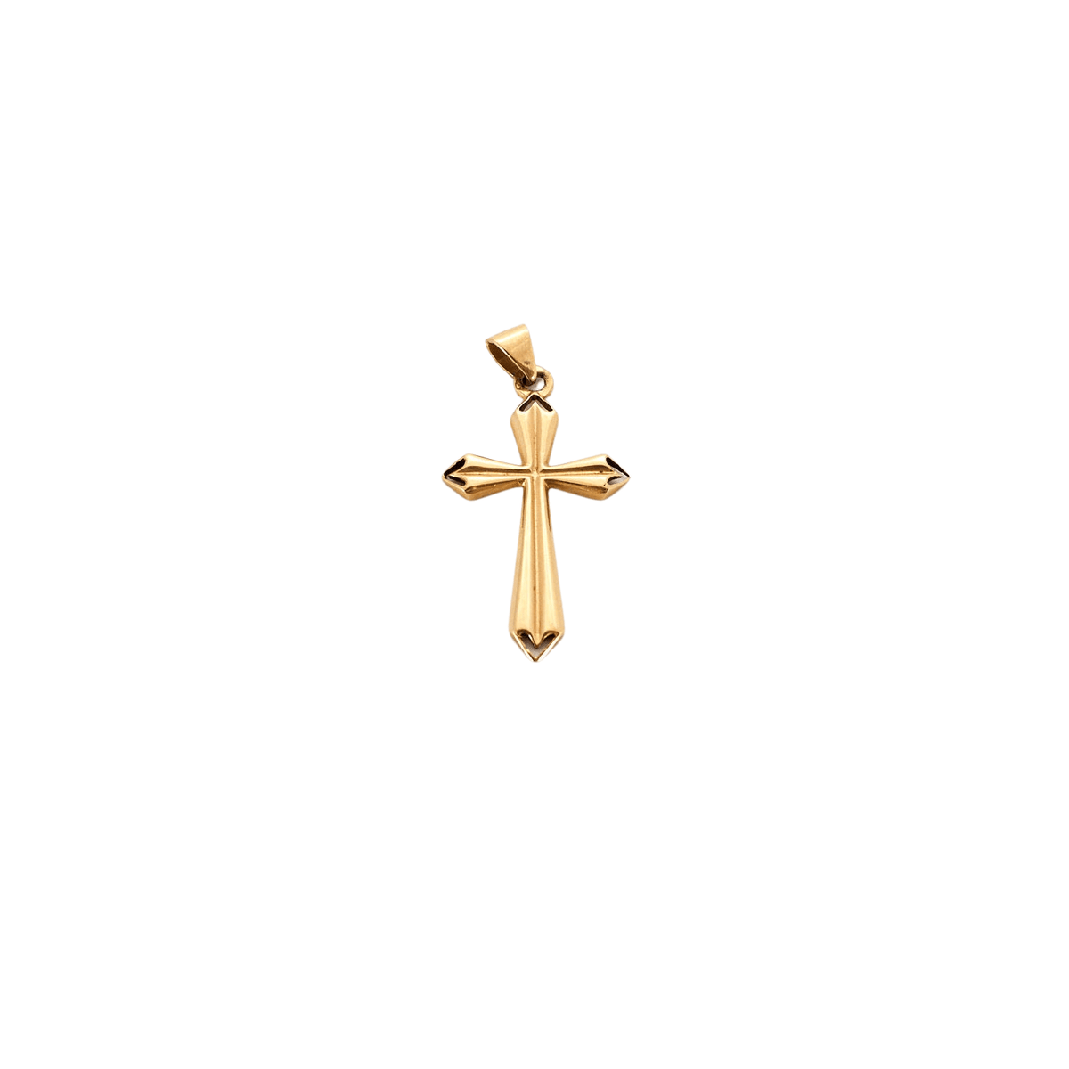 Pendentif Croix Ancien En Or 18 Carats (750) Et Corail - Longueur 5,5 Cm, Motif Tête D'aigle, Occasion Très Bon état