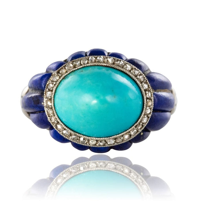 Bague 52 Bague art déco turquoise pain de sucre lapis lazuli diamants 58 Facettes 19-470-53