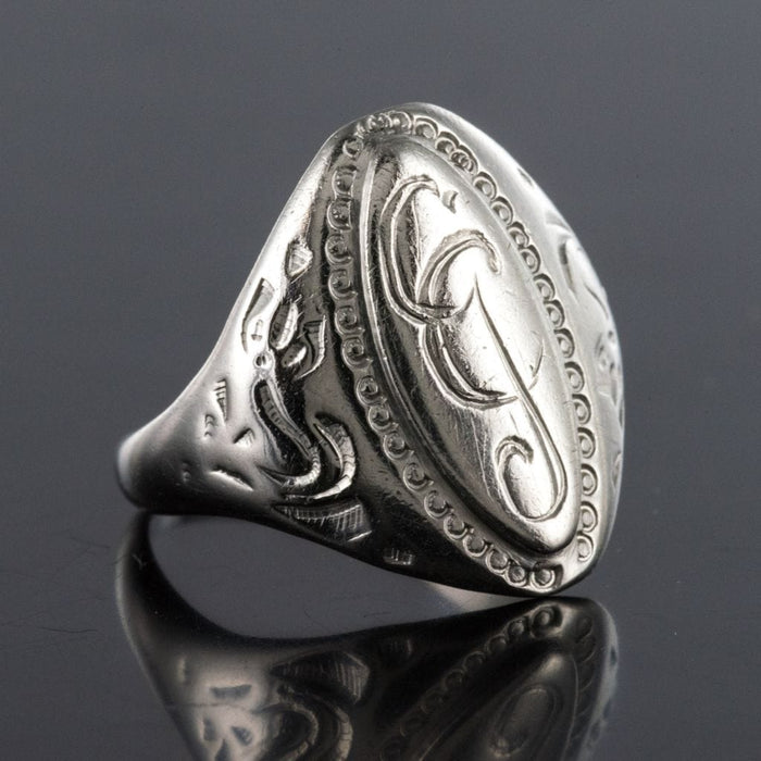 Bague 61 Chevalière ancienne argent 58 Facettes 19-463A-55