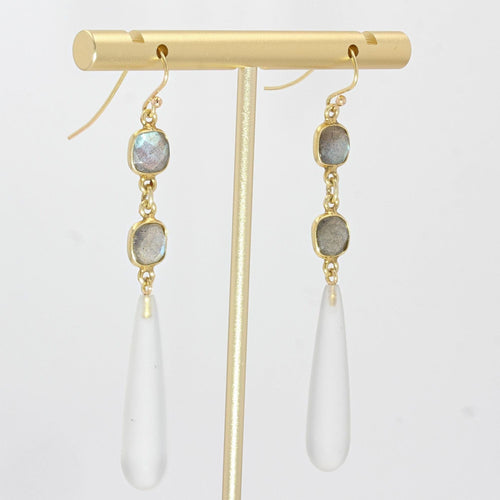 Boucles d'oreilles Boucles d'oreilles de création quartz poli et labradorites 58 Facettes 21-318