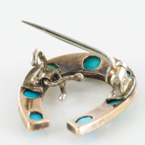 Broche Broche fer à cheval turquoises perles fines diamants 58 Facettes 19-222