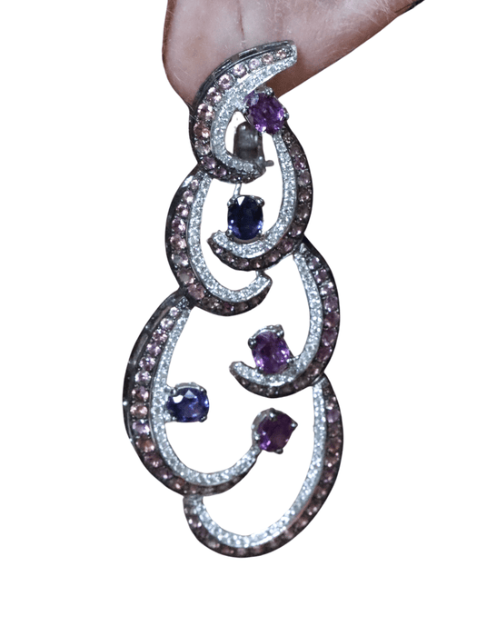 Boucles d'oreilles Boucles d'oreilles diamants saphirs roses et bleus 58 Facettes N2972