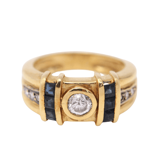 Ring 55 18k yellow gold ring with diamonds sapphires zirconium 58 Facettes E360504